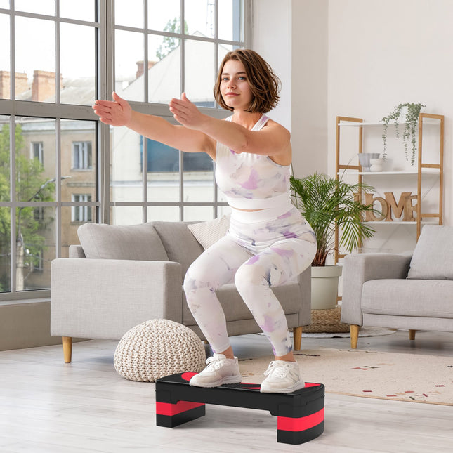 Nastavitelný aerobní stepper - 3 výšky pro fitness, červená