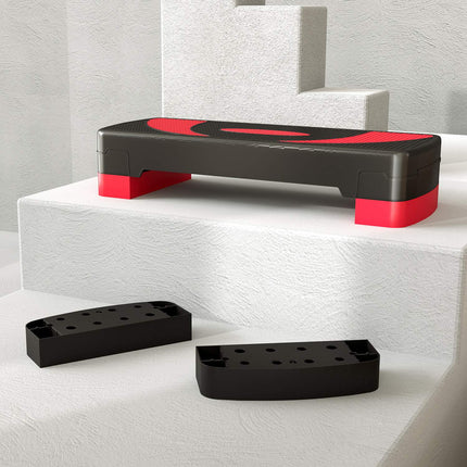 Adjustable Aerobic Stepper - 3 Heights for Fitness, Red