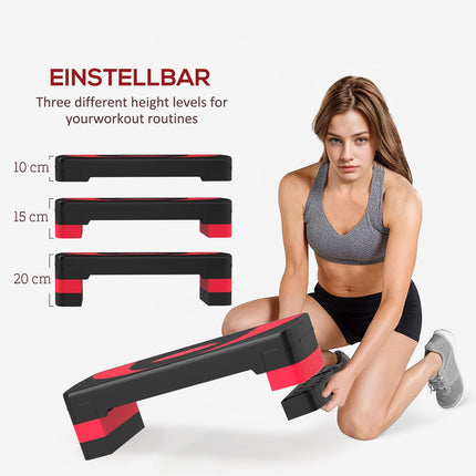 Adjustable Aerobic Stepper - 3 Heights for Fitness, Red