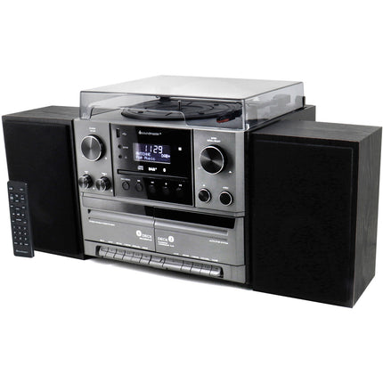 Stereo hudební centrum MCD5600 s DAB+/FM rádiem, CD/MP3, gramofonem, dvojitým kazetovým přehrávačem, USB, Bluetooth