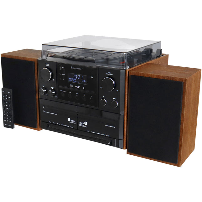 Stereo hudební centrum MCD5600 s DAB+/FM rádiem, CD/MP3, gramofonem, dvojitým kazetovým přehrávačem, USB, Bluetooth