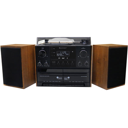 Stereo hudební centrum MCD5600 s DAB+/FM rádiem, CD/MP3, gramofonem, dvojitým kazetovým přehrávačem, USB, Bluetooth