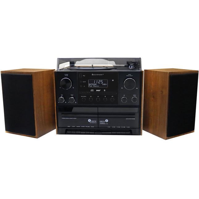 Stereo hudební centrum MCD5600 s DAB+/FM rádiem, CD/MP3, gramofonem, dvojitým kazetovým přehrávačem, USB, Bluetooth