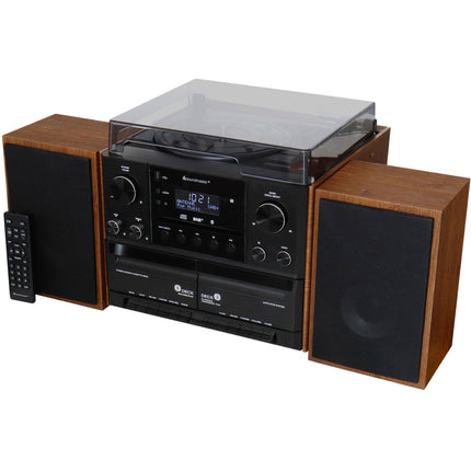 Stereo hudební centrum MCD5600 s DAB+/FM rádiem, CD/MP3, gramofonem, dvojitým kazetovým přehrávačem, USB, Bluetooth
