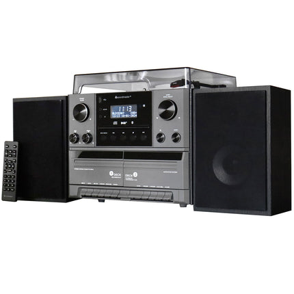 Stereo hudební centrum MCD5600 s DAB+/FM rádiem, CD/MP3, gramofonem, dvojitým kazetovým přehrávačem, USB, Bluetooth
