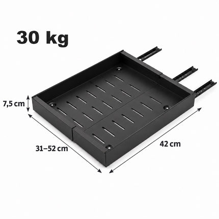 Stick-On Telescopic Drawer for Kitchen Cabinets, 30 kg Load, 42 cm Deep, Black