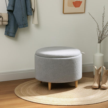 Úložný taburet – teddy fleece, skrytý úložný prostor, 56x56x42 cm, šedý
