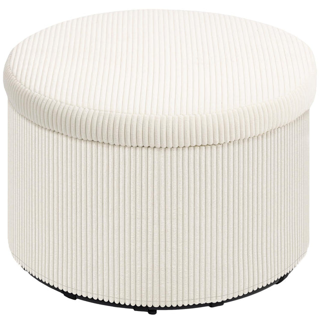 Beige round ottoman stool with storage, 60x60x41 cm
