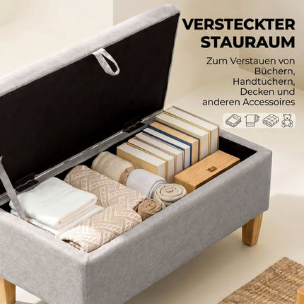 Storage Bench Ottoman, Linen-Look, Light Gray 71cm
