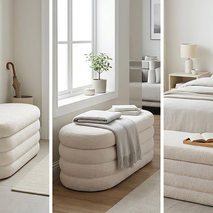 Storage Bench in Teddy Fabric – Upholstered, Padded Seat