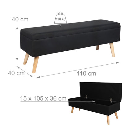 Storage Bench with Linen Upholstery, Wood Legs