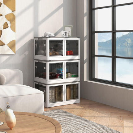 Stohovatelný úložný box 69L s kolečky, skládací, bílý