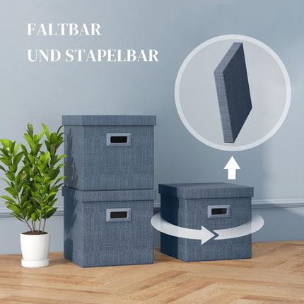 Stohovatelné úložné boxy, modré, sada 2 ks, skládací, 30x30x29 cm