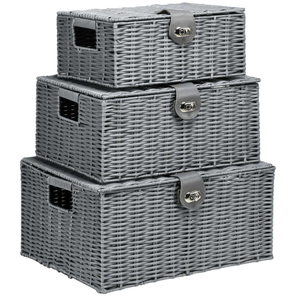 Úložné boxy s víky, sada 3 ks, šedá – 18L, 12L, 7L