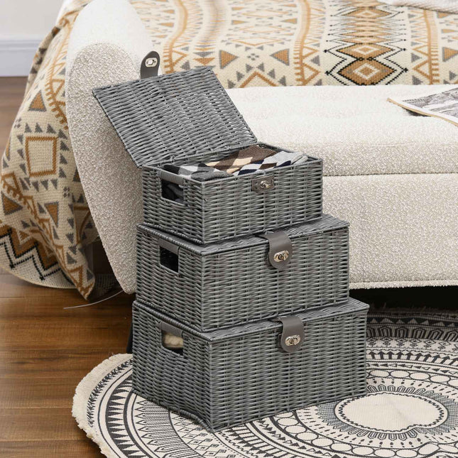 Úložné boxy s víky, sada 3 ks, šedá – 18L, 12L, 7L