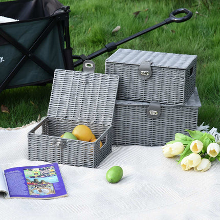 Úložné boxy s víky, sada 3 ks, šedá – 18L, 12L, 7L