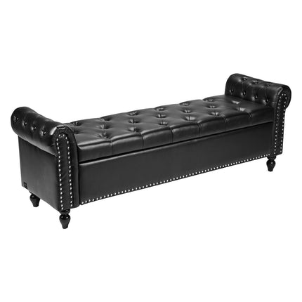 Storage Ottoman Bench, Button-Tufted PU Leather, Black