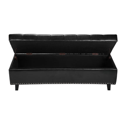 Storage Ottoman Bench, Button-Tufted PU Leather, Black