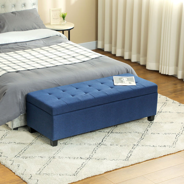Opbergbank met knopen, blauw, 125 cm