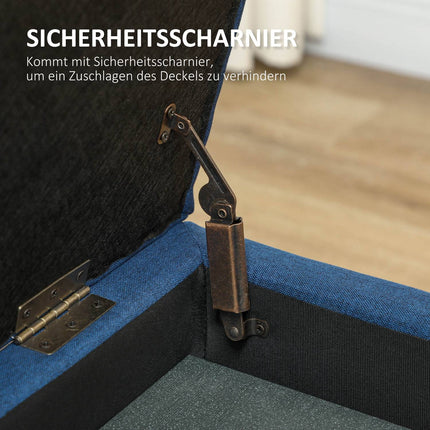 Sitzbank mit Stauraum und Knopfheftung, Blau, 125 cm