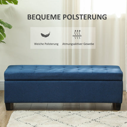 Sitzbank mit Stauraum und Knopfheftung, Blau, 125 cm