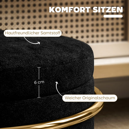 Storage Ottoman with Velvet, Black, Gold Metal Frame
