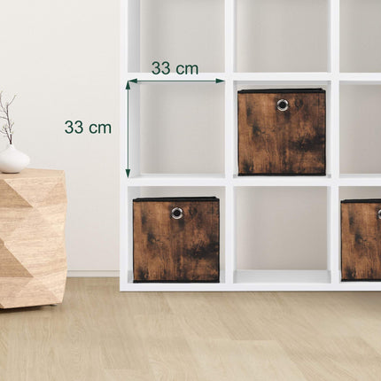 Storage box in fabric with a wooden look, 6-pack