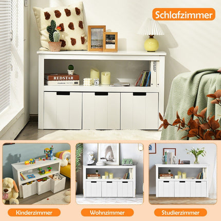 Storage cabinet with drawers Wooden children's cabinet with wheels 101 x 33 x 62cm White