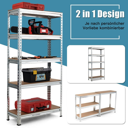 Úložný regál s 5 nastavitelnými policemi, robustní regál, nosnost až 500 kg, 150 x 75 x 30 cm