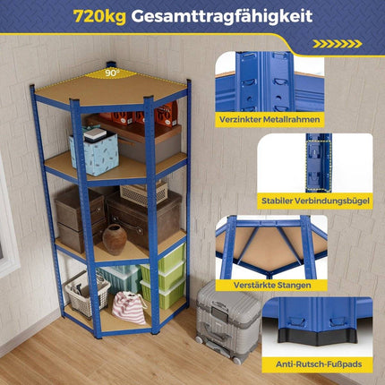 Úložný regál 70 x 70 x 180 cm, robustní regál se 4 nastavitelnými policemi, modrá