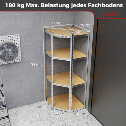 Storage shelf 70 x 70 x 180 cm heavy duty shelf with 4 adjustable shelves silver