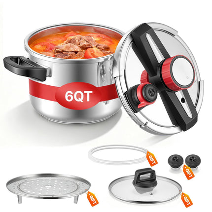 Stovetop Pressure Cooker 6L, Stainless, 3 Pressure Levels