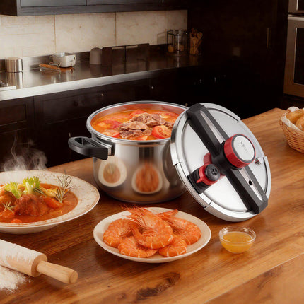 Stovetop Pressure Cooker 9L Stainless Steel, 3 Pressure Settings