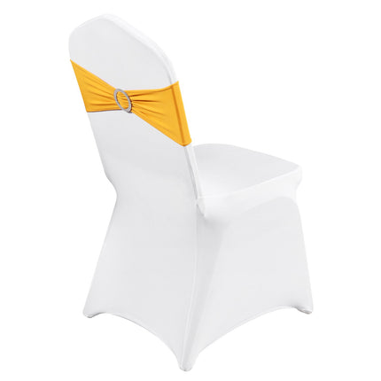 Stretch Spandex Folding Chair Covers With Sashes, 30-Pack, Gold-White
