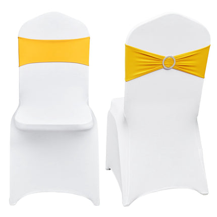 Stretch Spandex Folding Chair Covers With Sashes, 30-Pack, Gold-White