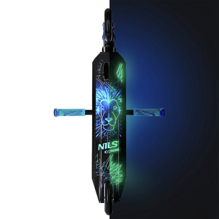 Freestyle koloběžka, PU kolečka 110mm, ABEC-7, grafika modrý lev