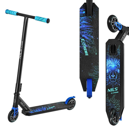 Freestyle koloběžka, PU kolečka 110mm, ABEC-7, grafika modrý lev