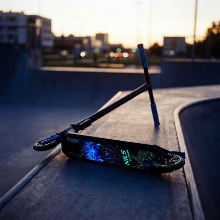 Freestyle koloběžka, PU kolečka 110mm, ABEC-7, grafika modrý lev
