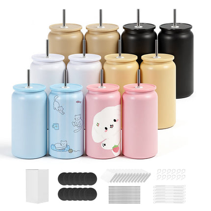 Sublimation Tumblers, 12-Pack 16 oz, Lids and Straws