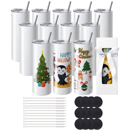 Sublimation Tumblers, 12 Pack 20 Oz Stainless With Lids And Straws