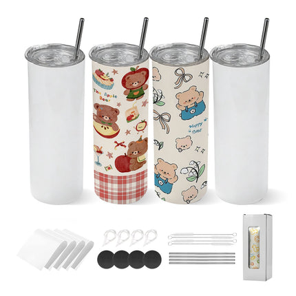 Sublimation Tumblers, 4-Pack 20 oz Stainless, Lids and Straws