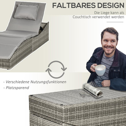 Polohovatelné lehátko z polyratanu s polstrováním, skládací design 2v1