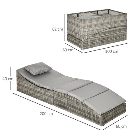 Polohovatelné lehátko z polyratanu s polstrováním, skládací design 2v1