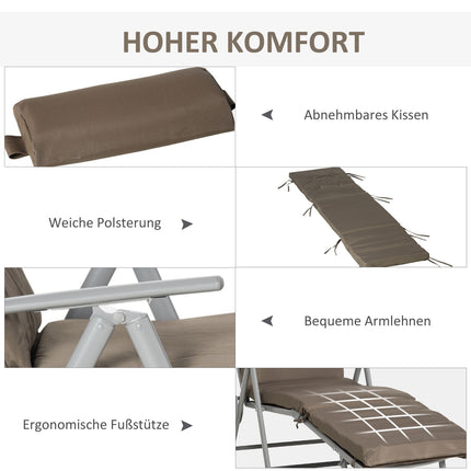 Polohovatelné skládací lehátko s polstrováním, hnědé/stříbrné
