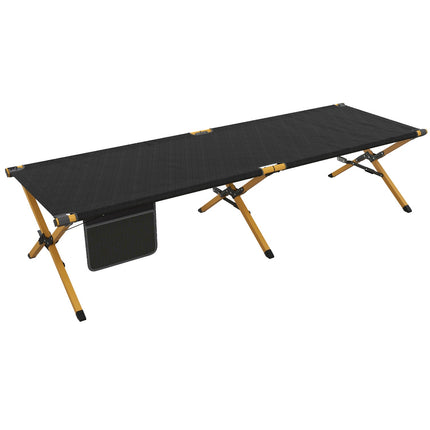 Folding sun lounger, black Oxford, with side pocket