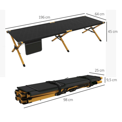 Folding sun lounger, black Oxford, with side pocket