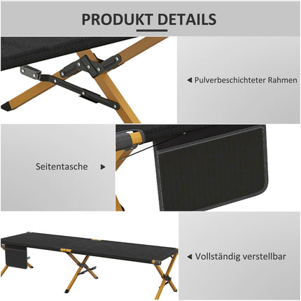 Folding sun lounger, black Oxford, with side pocket