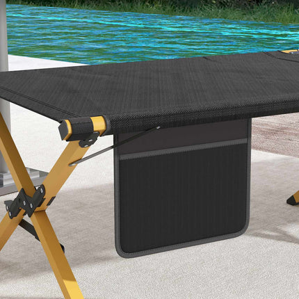 Folding sun lounger, black Oxford, with side pocket