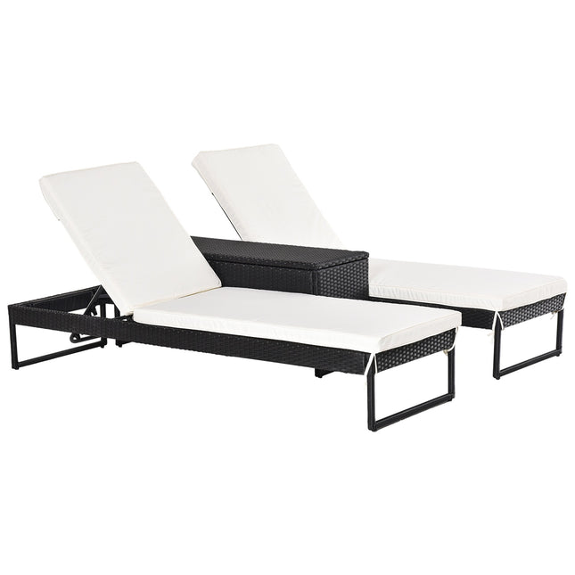 Adjustable 3-piece sun lounger set with table - rattan & metal