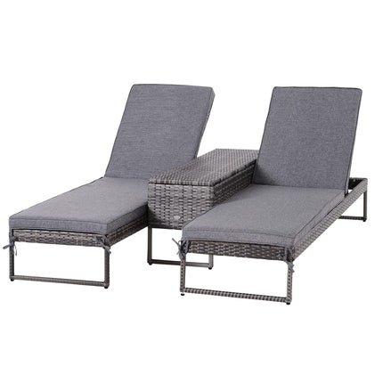Set lehátek, 3 kusy – nastavitelné, šedý ratan